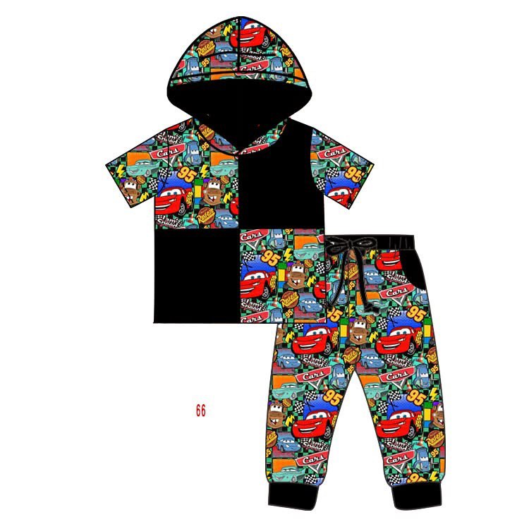 Deadline Feb 28 black cars patchwork hoodie boys clothing set