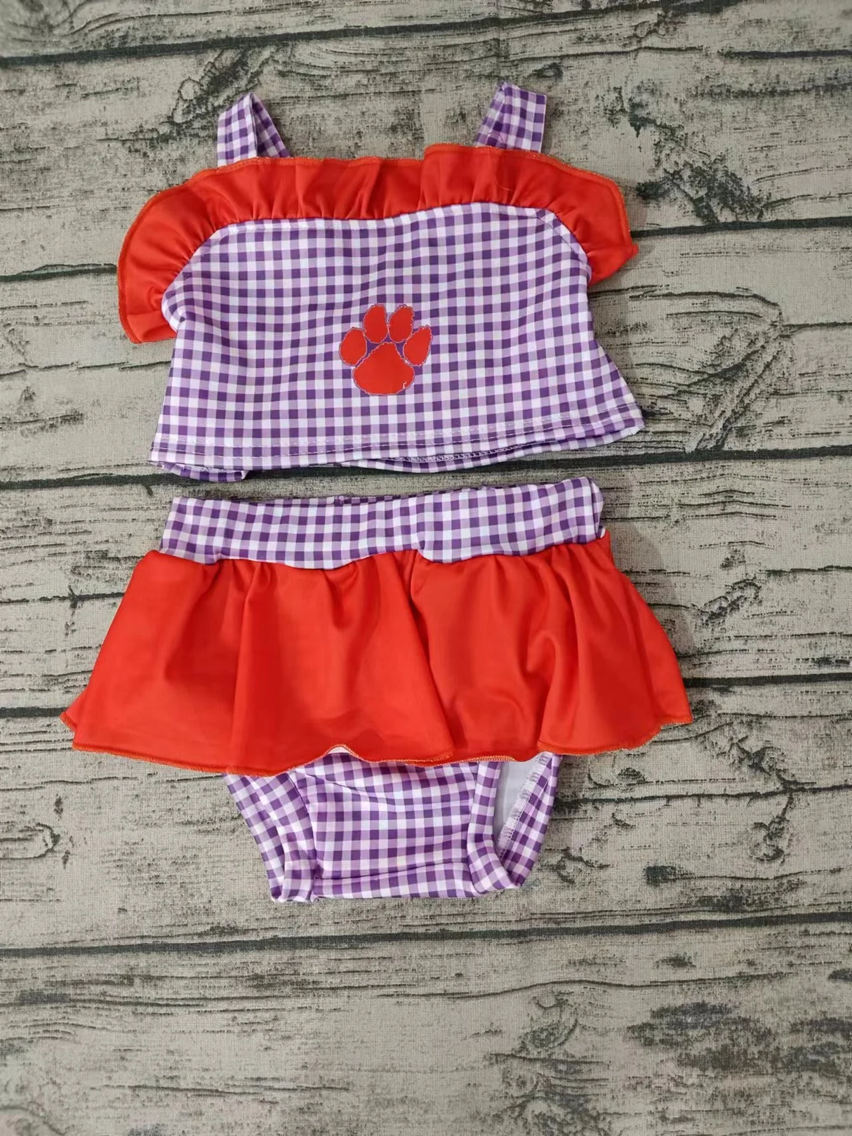 Deadline March 2 purple plaid ruffle baby girls swimsuit