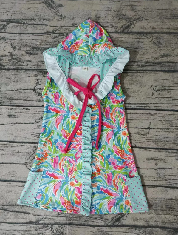 Deadline March 4 mint floral polka dots pockets girls swimming coverup