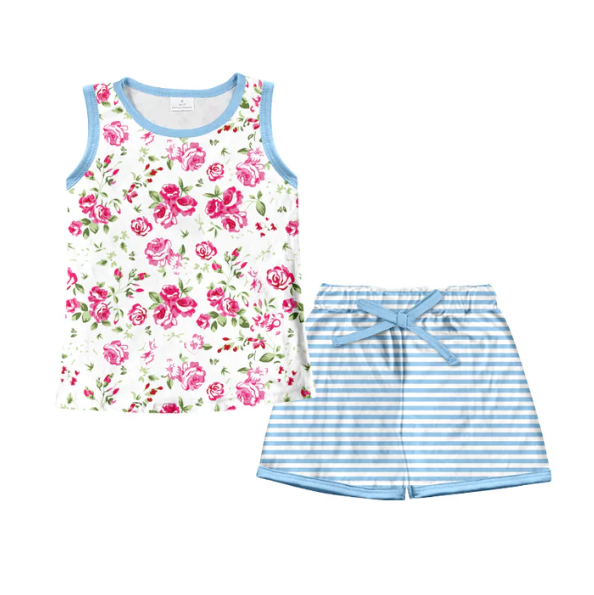 Deadline March 5 floral sleeveless light blue stripe shorts girls clothes