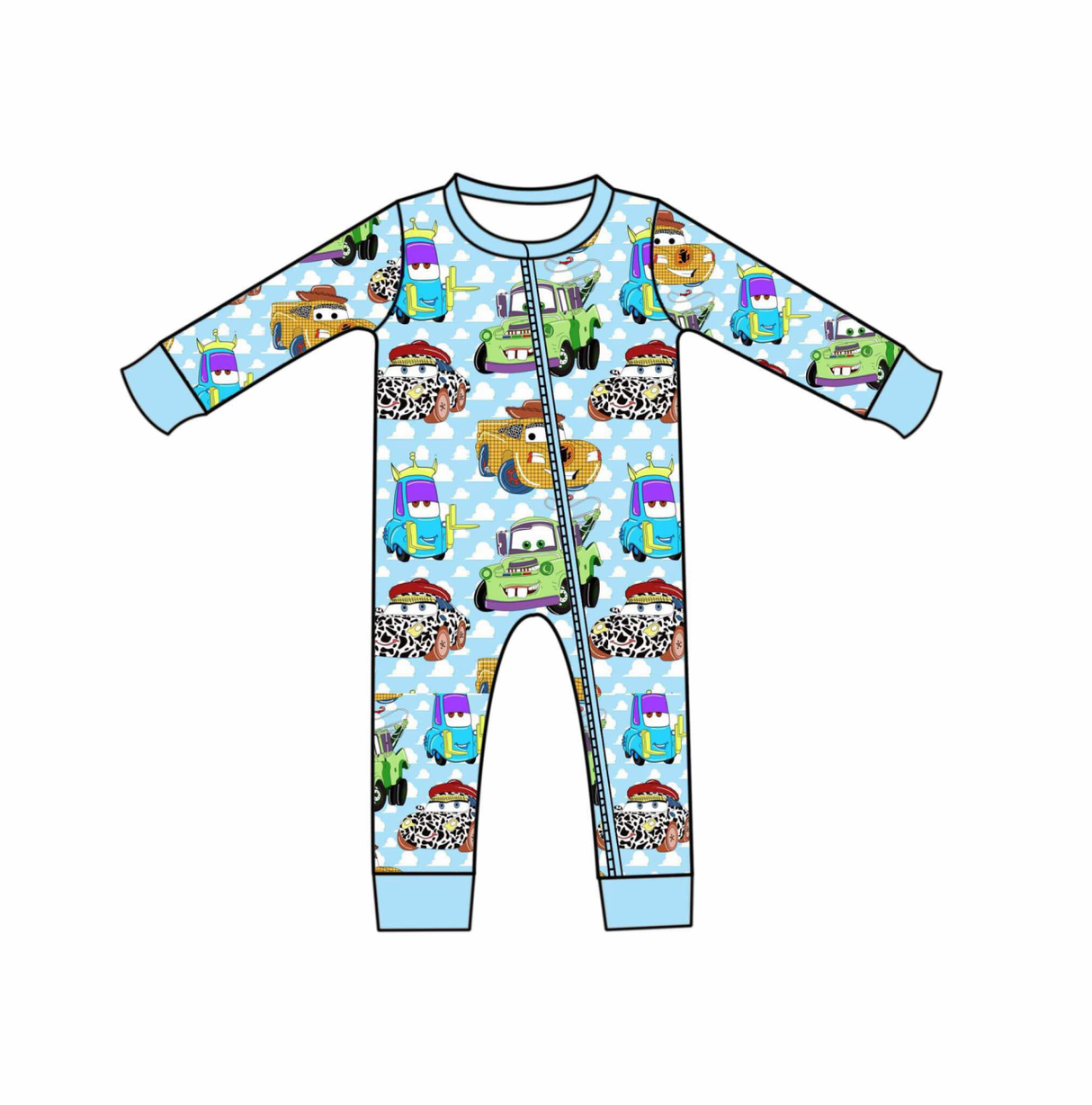 Deadline March 5 long sleeves light blue car toy baby zipper romper