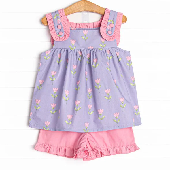 Deadline March 23 lavender floral top ruffle shorts girls clothes