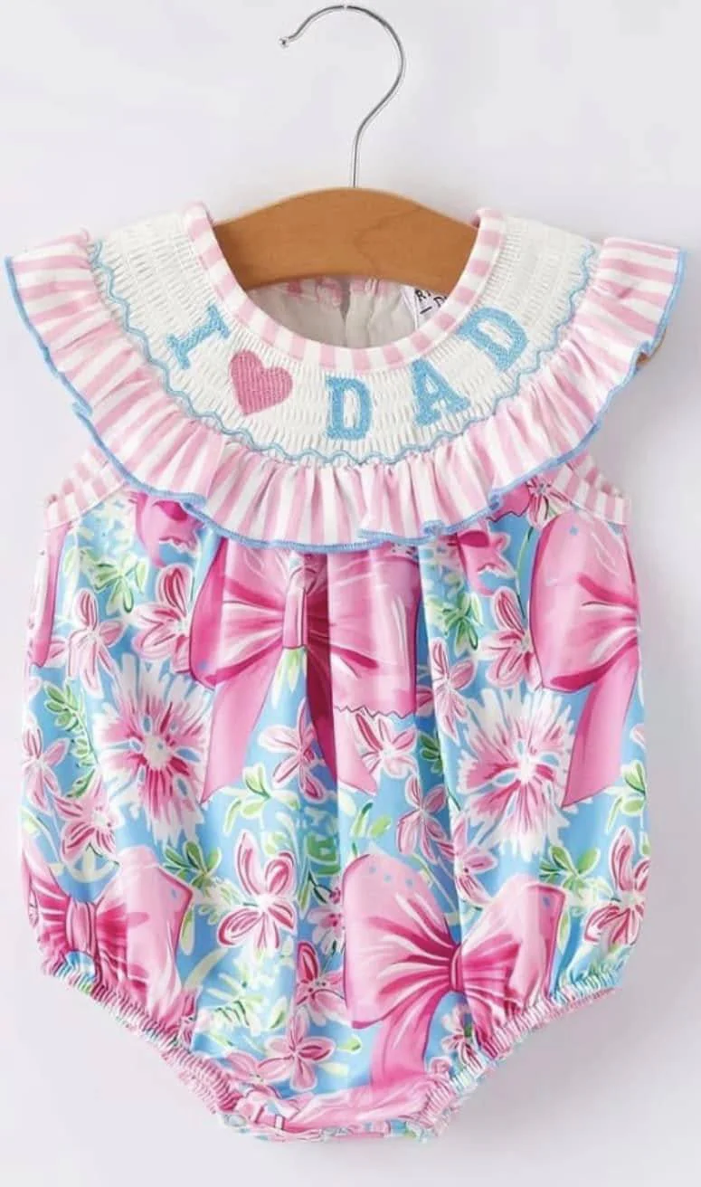 Deadline April 9 I love Dad pink bow floral baby girls romper