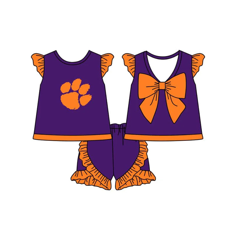 Deadline March 30 Purple orange bow top shorts girls team clothes
