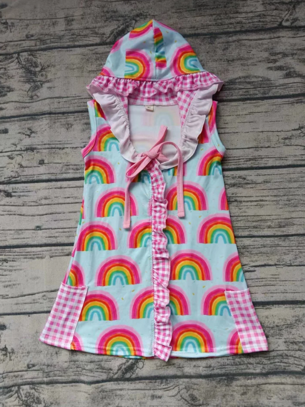 Deadline April 9 plaid pockets rainbow girls swimming coverup