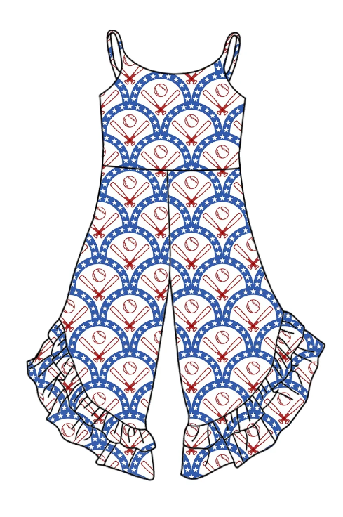Deadline April 9 Straps baseball ruffle kids girls jumpsuit