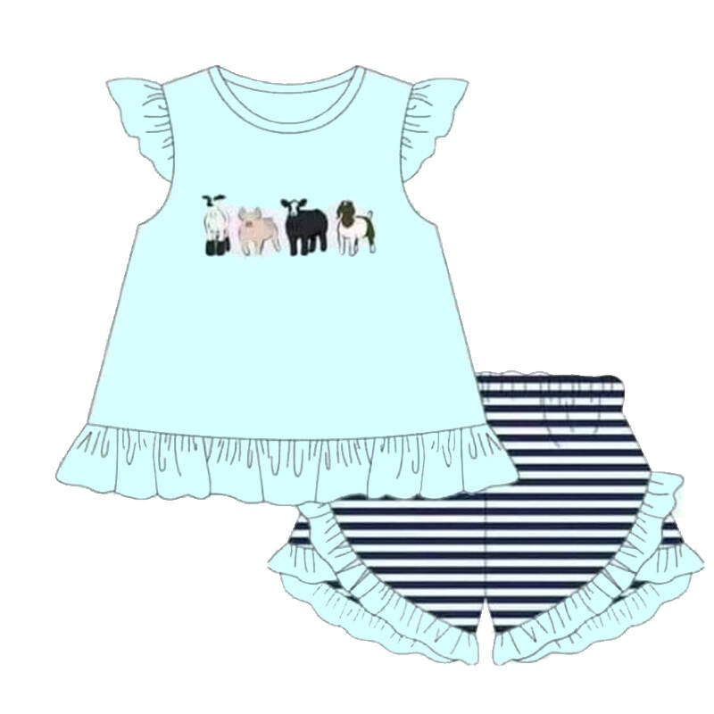Deadline April 9 light blue cows top stripe shorts girls clothes