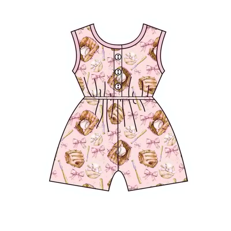 Deadline April 9 pink sleeveless bow baseball girls jumpsuit