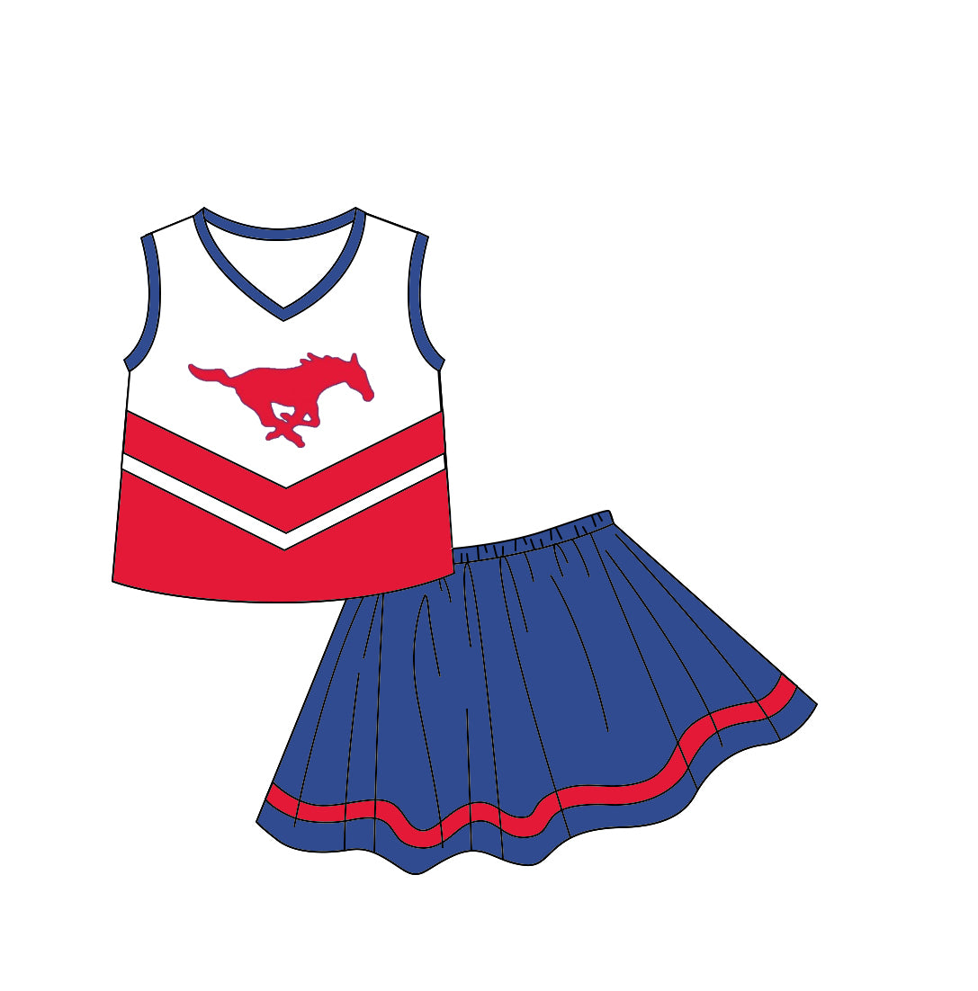 MOQ 5 pcs Sleeveless horse top skirt girls team clothes