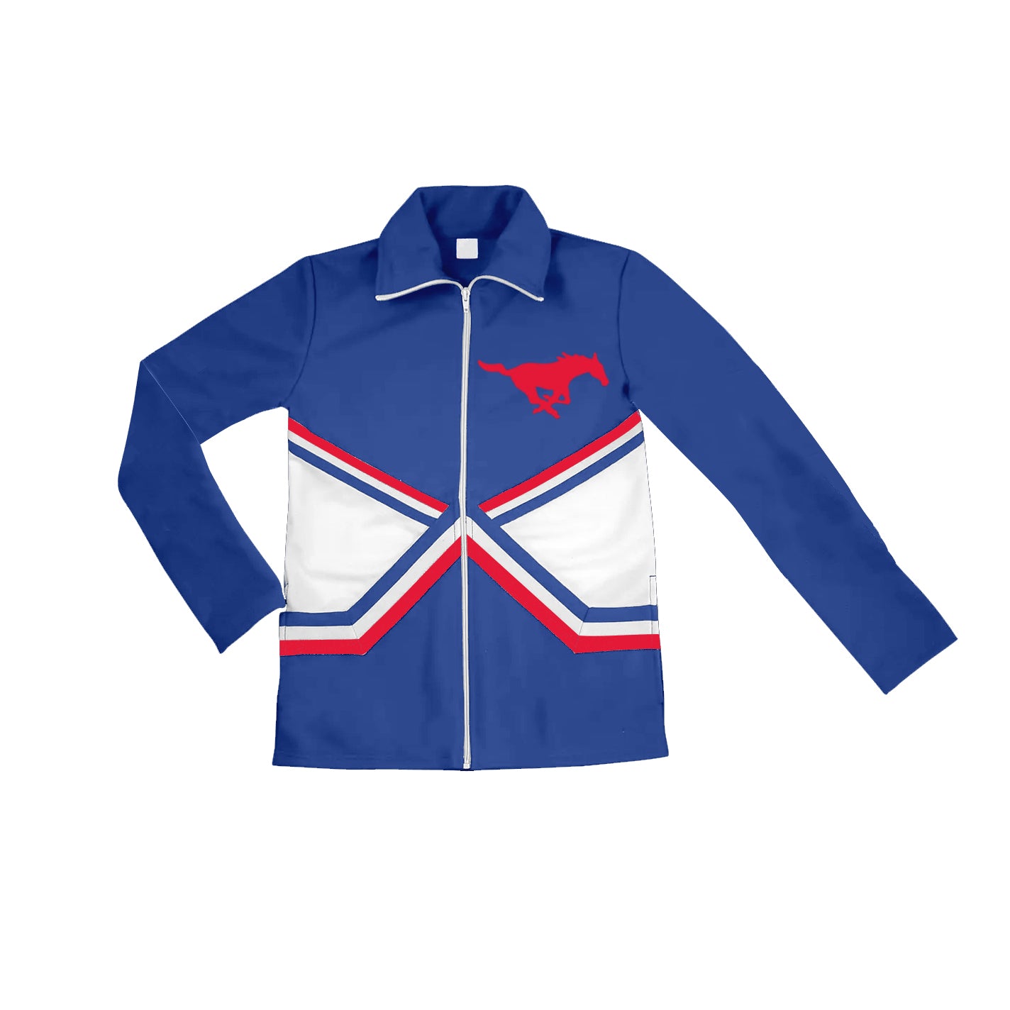 MOQ 5 blue long sleeves red horse zipper adult team jacket