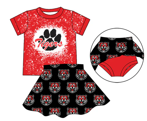 Deadline May 29 red bleached tiger shirt skirt girls team clothes