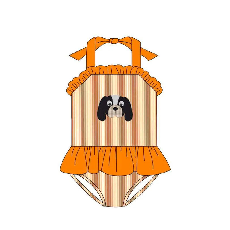 Deadline May 29 yellow stripe dog kids girls one piece team swimsuit
