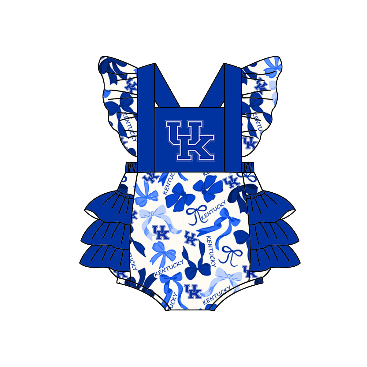 MOQ 3 pcs Flutter sleeves bows U K ruffle baby girls team romper