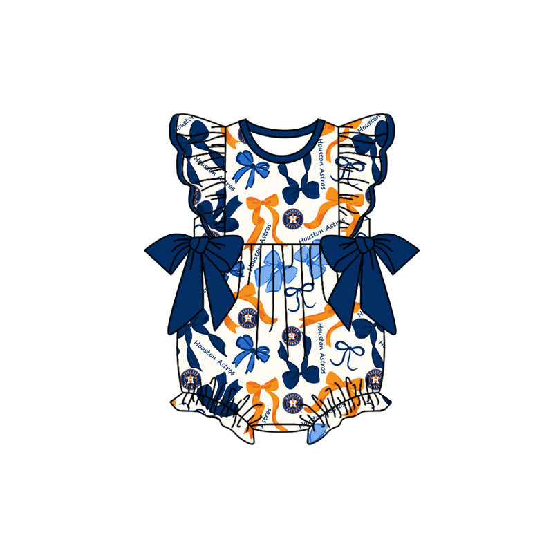 MOQ 3 pcs Flutter sleeves bows H baby girls team romper