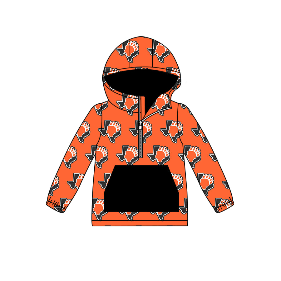 MOQ 3 orange long sleeves pocket kids team zipper hoodie