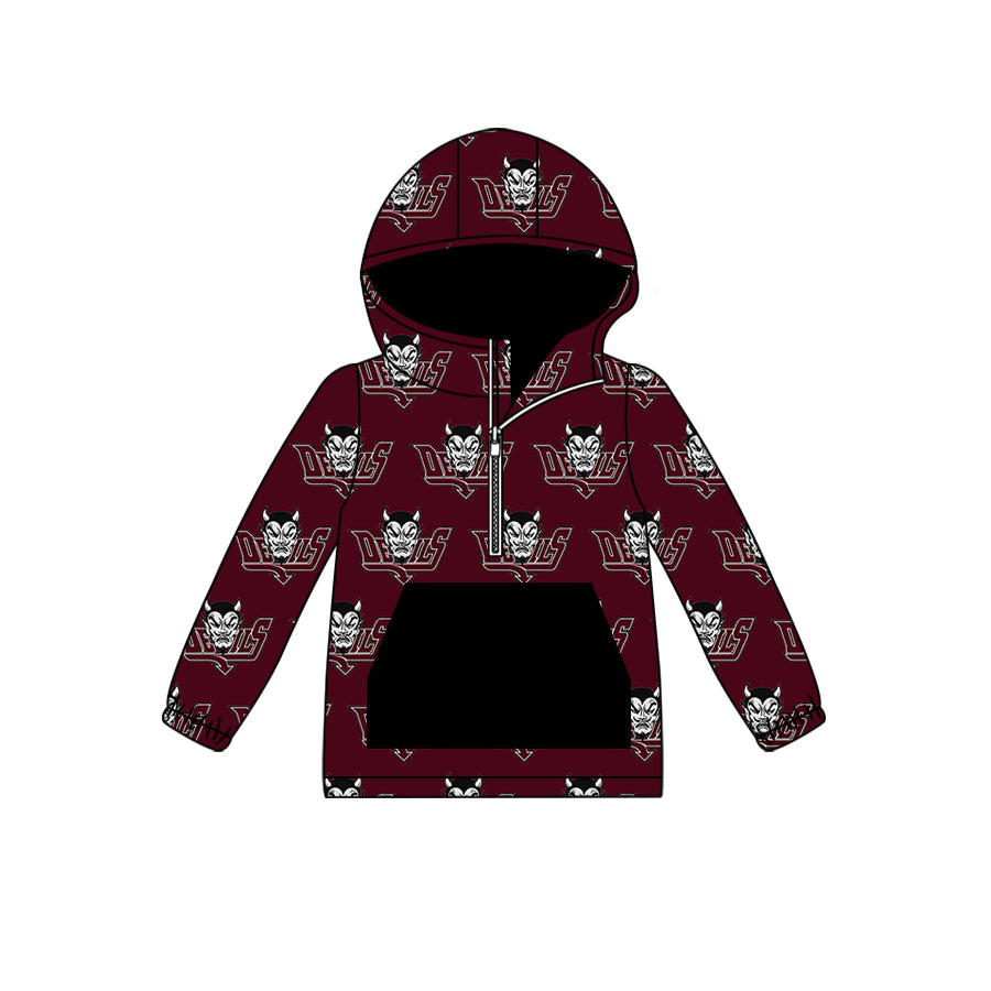 MOQ 3 maroon long sleeves pocket kids team zipper hoodie