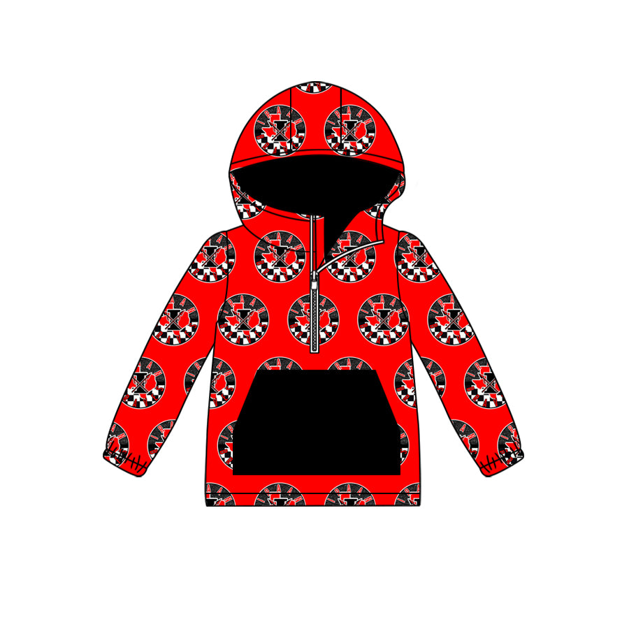 MOQ 3 red long sleeves pocket kids team zipper hoodie
