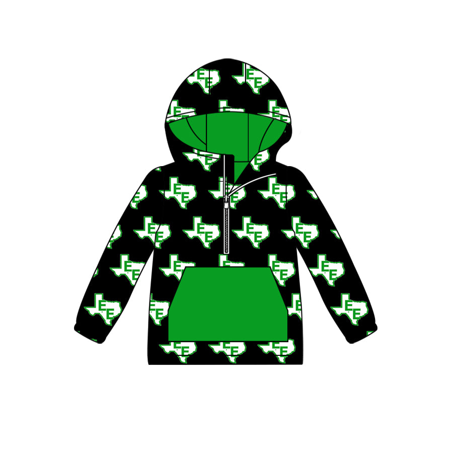 MOQ 3 green E E long sleeves pocket kids team zipper hoodie