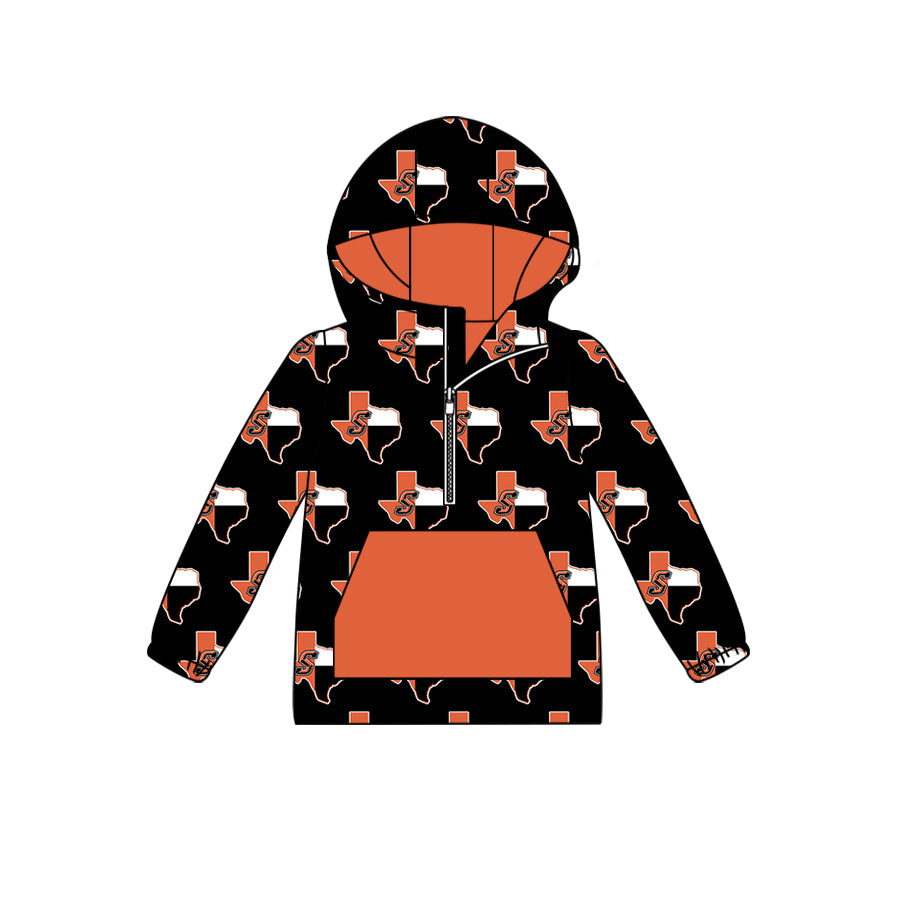 MOQ 3 orange S long sleeves pocket kids team zipper hoodie