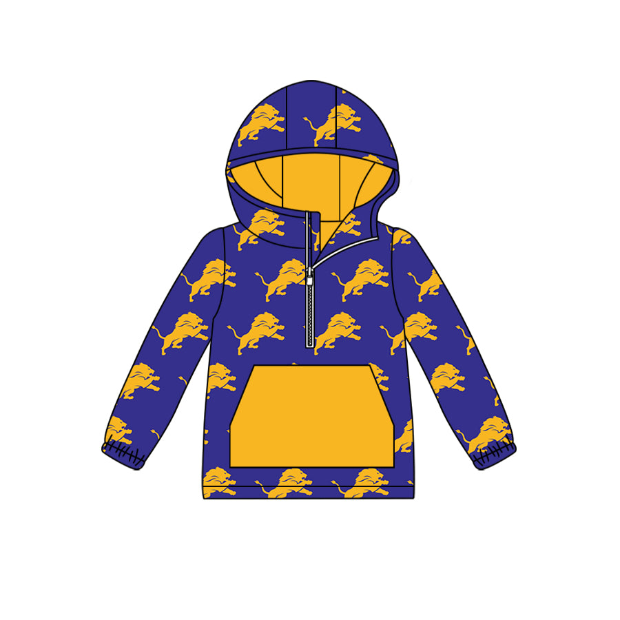 MOQ 3 purple long sleeves pocket kids team zipper hoodie