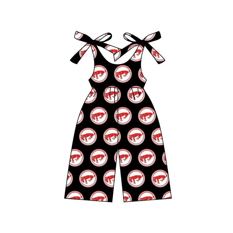 MOQ 3 straps black red kids girls team jumpsuit