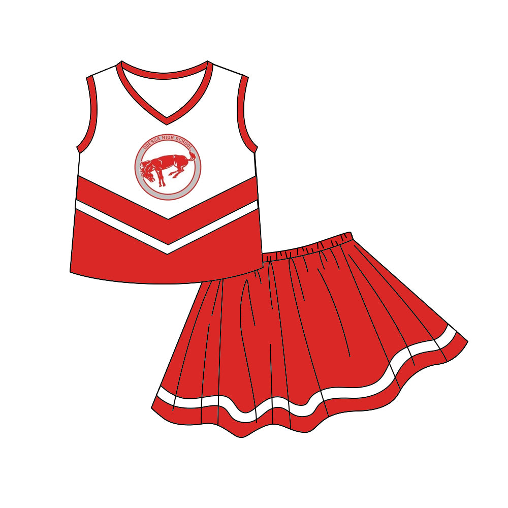 MOQ 3 pcs sleeveless red top skirt girls team outfits