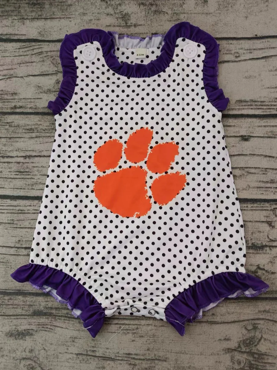 Deadline June 24 purple polka dots baby girls team romper