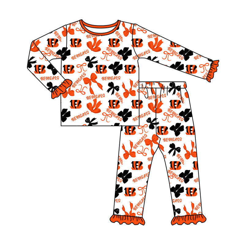 MOQ 3 Long sleeves B orange bows kids girls team pajamas