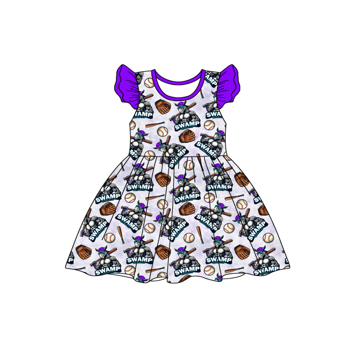 Deadline June 24 2025 purple flutter sleeves baseball girls dress