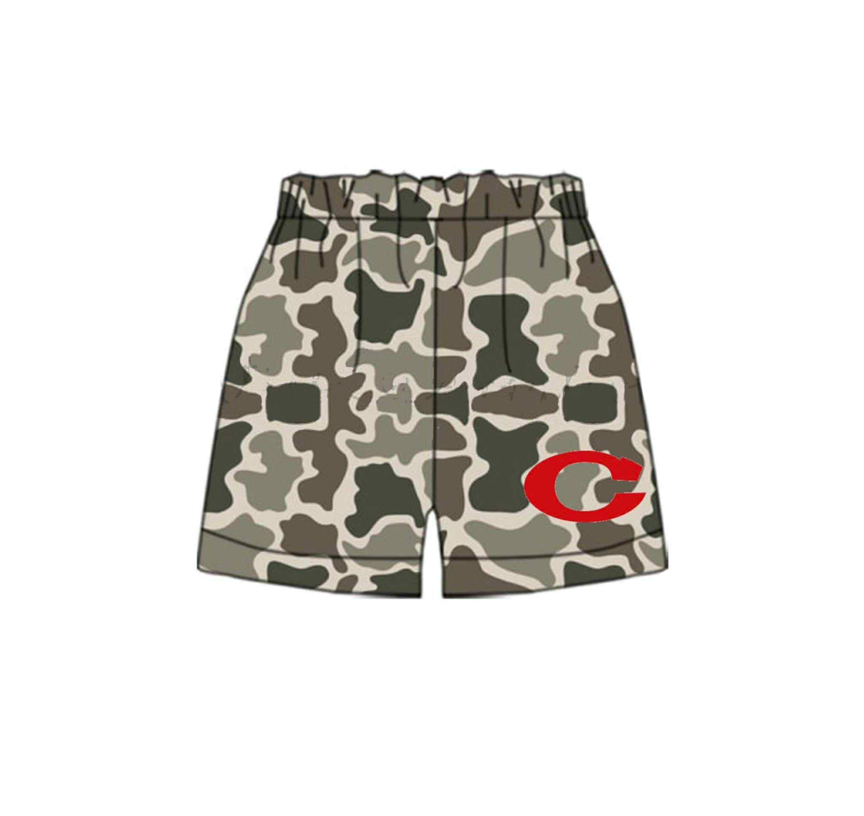 Deadline July 10 2025 camo red C printed boys summer team shorts