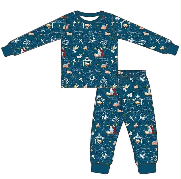 Deadline July 10 2025 long sleeves nativity cross kids Christmas pajamas