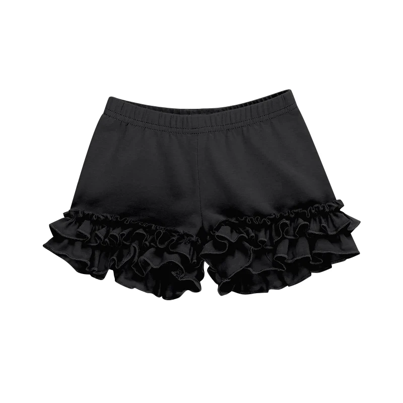 Deadline July 10 2025 black cotton kids girls summer ruffle shorts