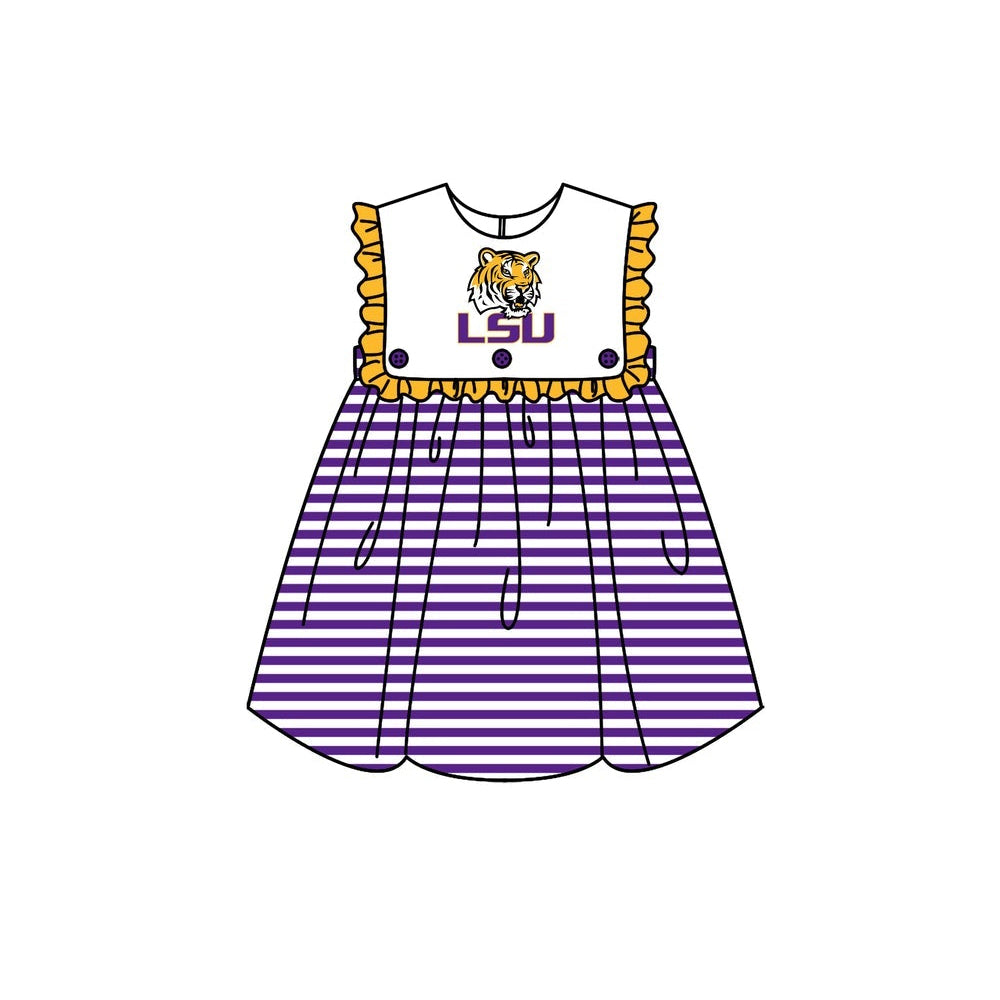 Deadline July 22 2025 tiger purple stripe baby girls team dress