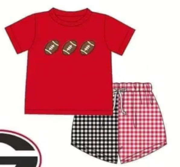 Deadline July 29 2025 red football top plaid shorts boys team clothes