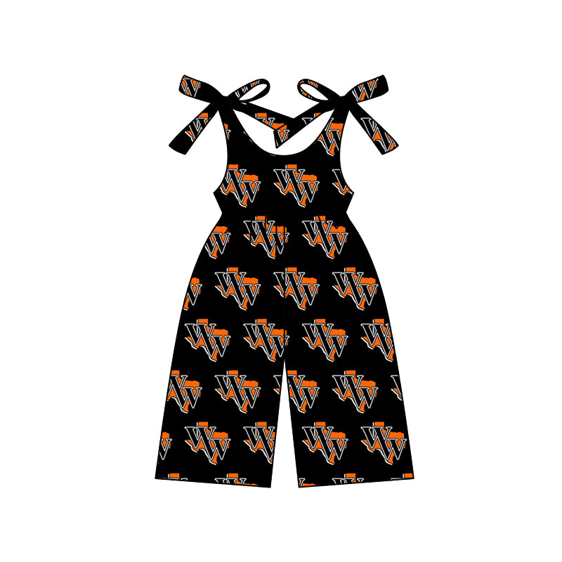 MOQ 3 straps black orange W W kids girls team jumpsuit