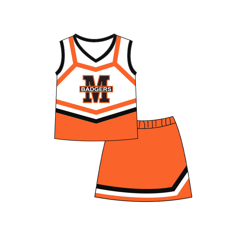 MOQ 3 pcs sleeveless M orange top skirt girls team clothes