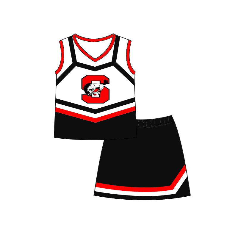 MOQ 3 pcs sleeveless S red black top skirt girls team clothing