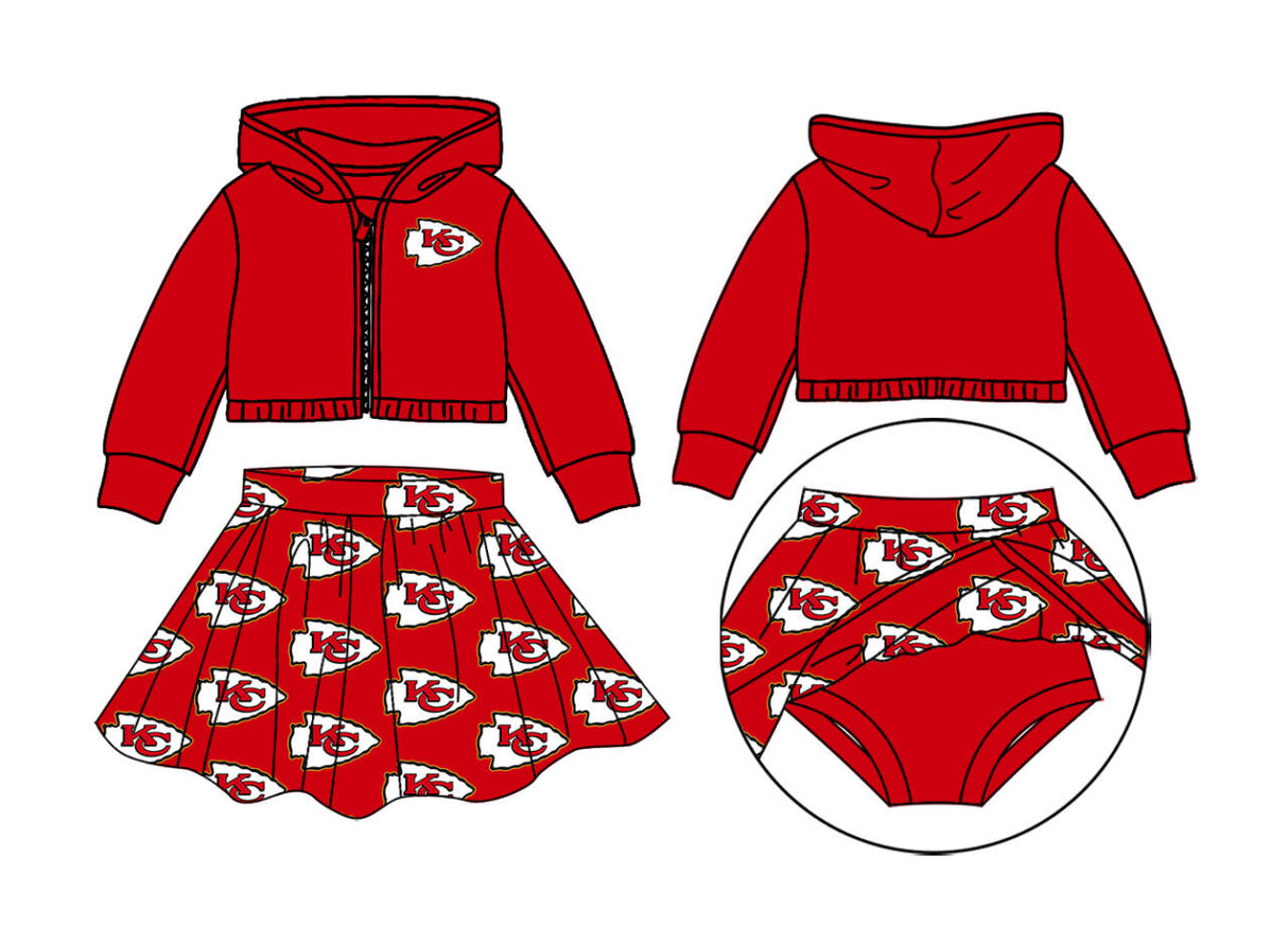 Deadline Aug 5 2025 red K C zipper hooded jacket skirt kids team clothes