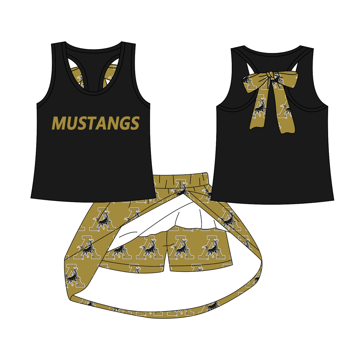 MOQ 3 pcs sleeveless black bow top A skirt girls team outfits