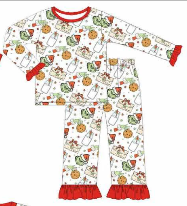Deadline Aug 8 2025 green face cookie milk girls Christmas pajamas
