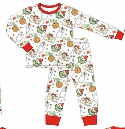 Deadline Aug 8 2025 green face cookie milk boy Christmas pajamas