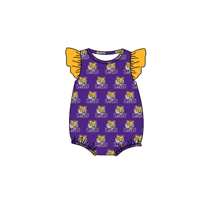 MOQ 3 pcs flutter sleeves L S U tiger baby girls team romper