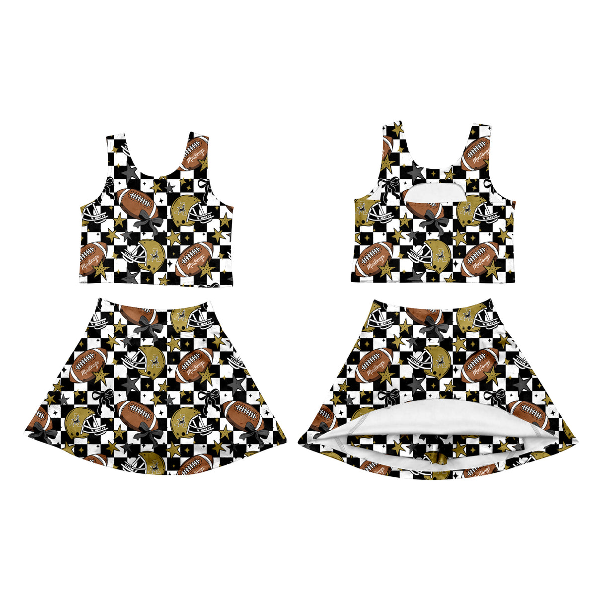 MOQ 3 pcs sleeveless bow football top skirt girls active team set