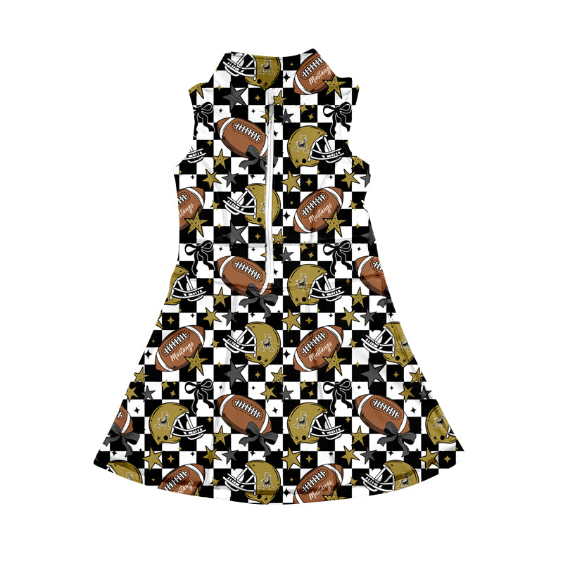 MOQ 3 pcs sleeveless bow football kids girls zipper athletic team dress