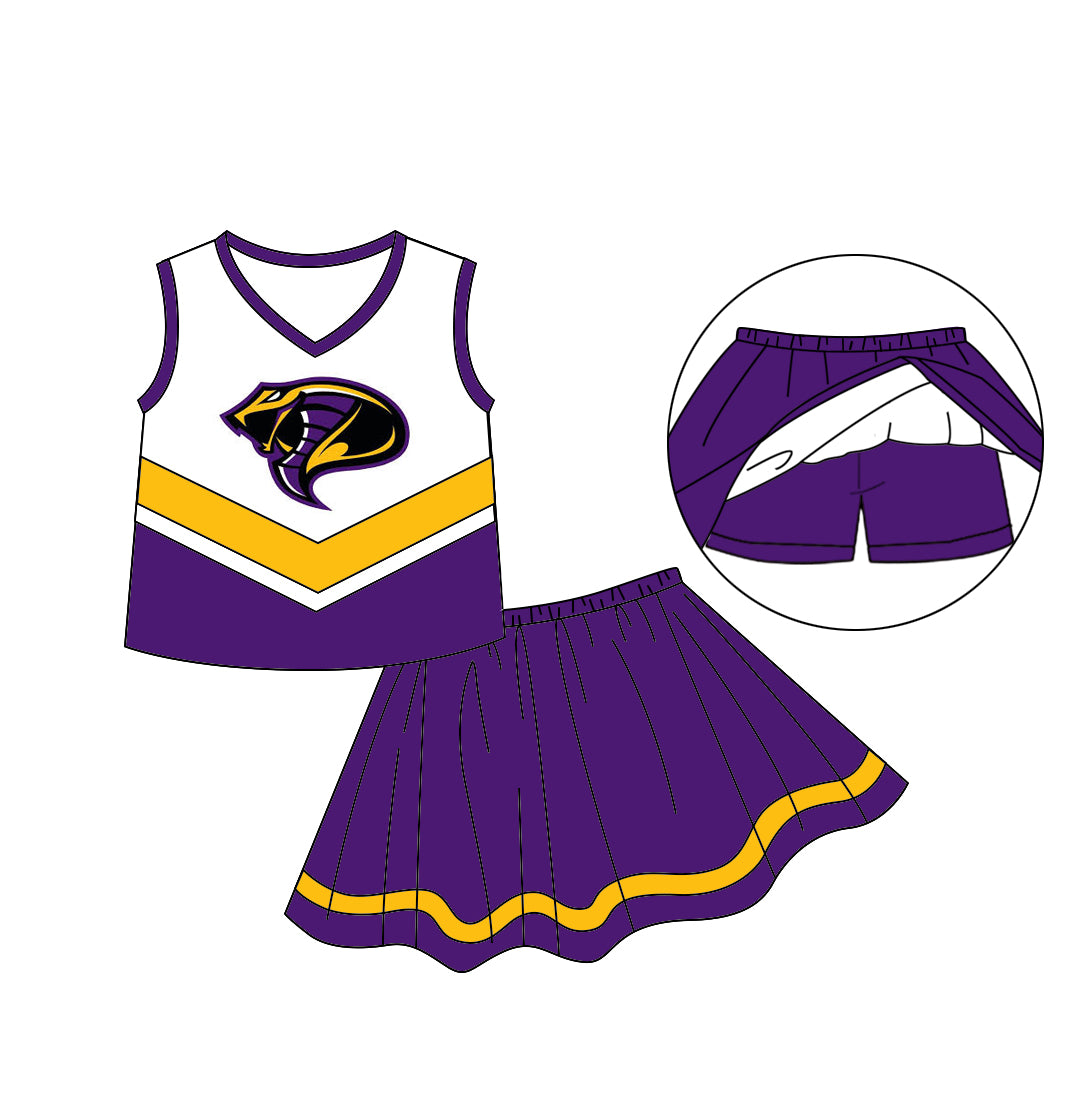 MOQ 3 pcs sleeveless yellow purple top skirt girls team clothing