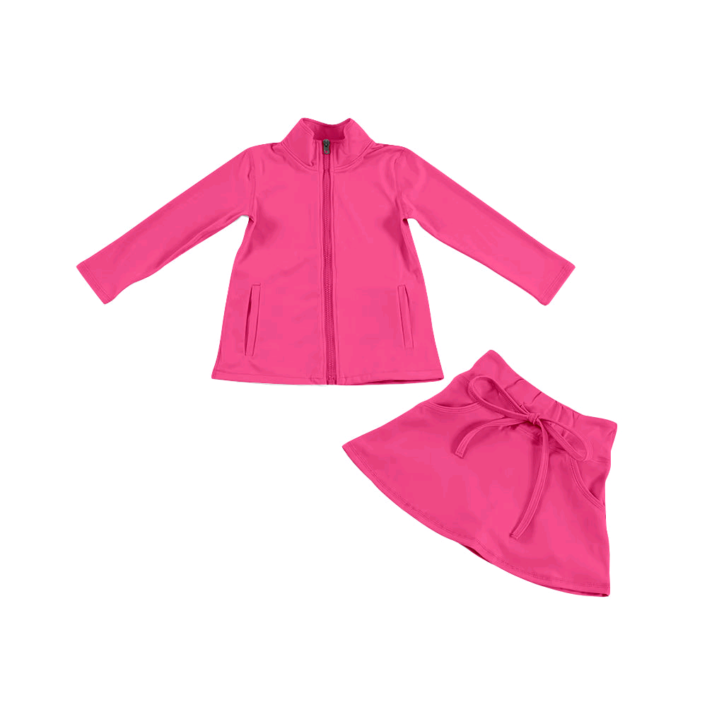 Deadline Sept 2 2025 hot pink zipper jacket skirt girls activewear set