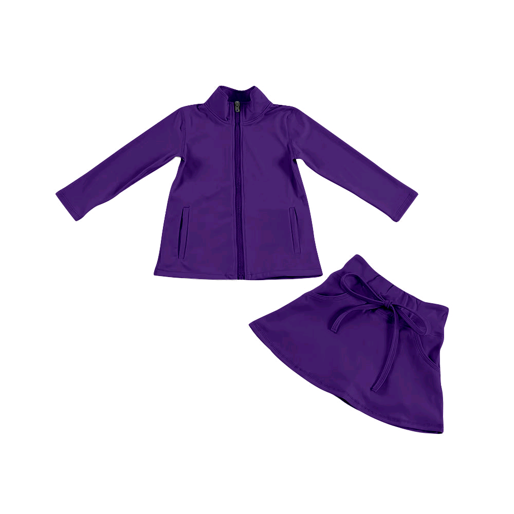 Deadline Sept 2 2025 purple zipper jacket skirt girls activewear set