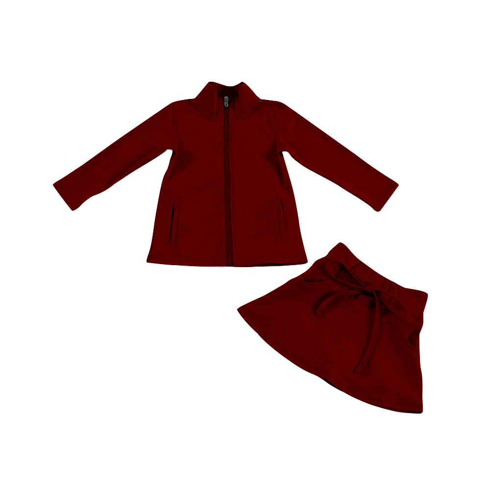 Deadline Sept 2 2025 maroon zipper jacket skirt girls activewear set
