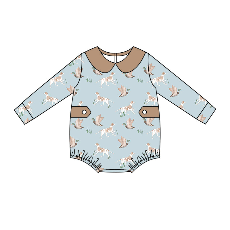 MOQ 5 pcs long sleeves dog duck hunting baby boy romper