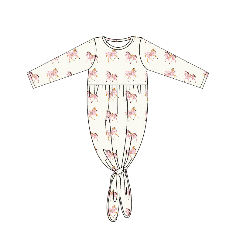 MOQ 5 pcs long sleeves horse baby kids baby gown